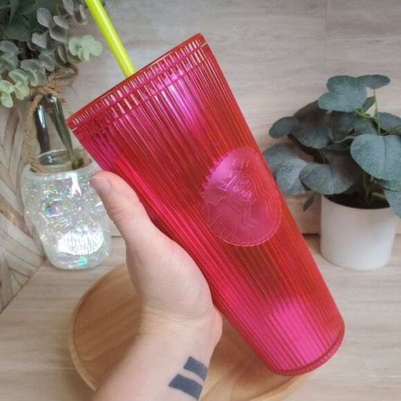 NEW Starbucks 2023 Summer Pleated Neon Magenta Venti Tumbler * - Picture 5 of 7